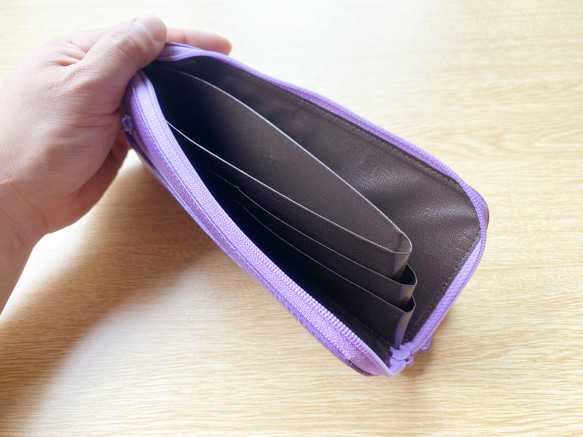 フラット札入れ　長財布　本革　ラベンダー 3枚目の画像