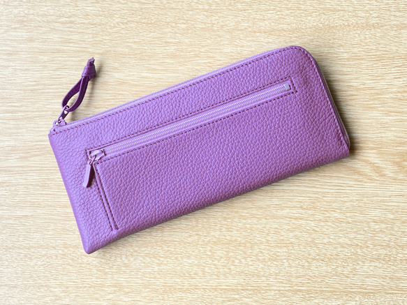 フラット札入れ　長財布　本革　ラベンダー 1枚目の画像
