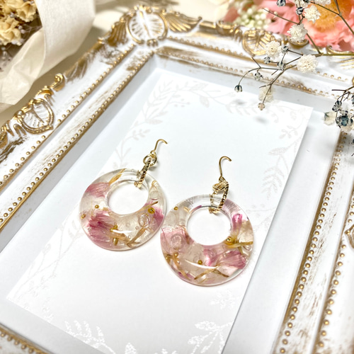 ハンドメイド＊レジン ピアス ドライフラワー スターチス イヤリング