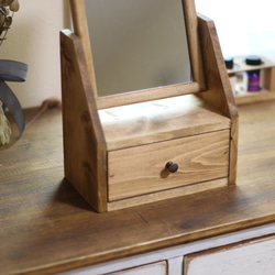 木製コンパクト鏡台　引き出し付きスタンドミラー　コンパクトドレッサー　卓上ミラー　（ミラーサイズ20cm×14.5cm） 4枚目の画像