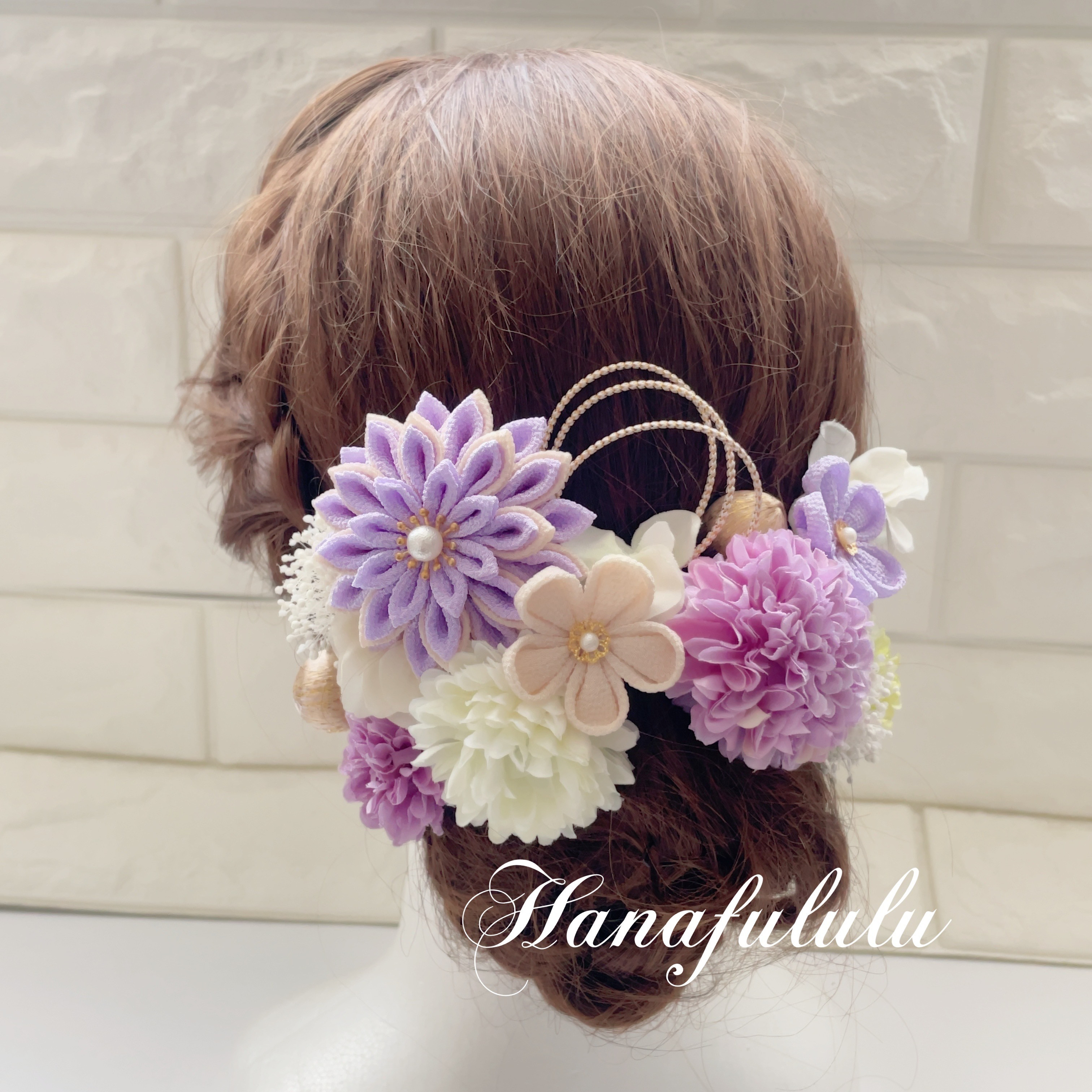 パープル＊華ダリア＊マム ❁振袖髪飾り【和 つまみ細工】結婚式・成人式・卒業式
