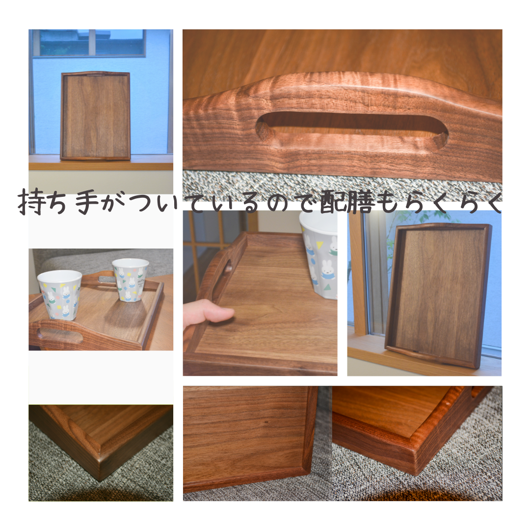 木の手彫りトレイ 作家さん お盆　未使用 木の手彫りトレイ 作家さん お盆 未使用