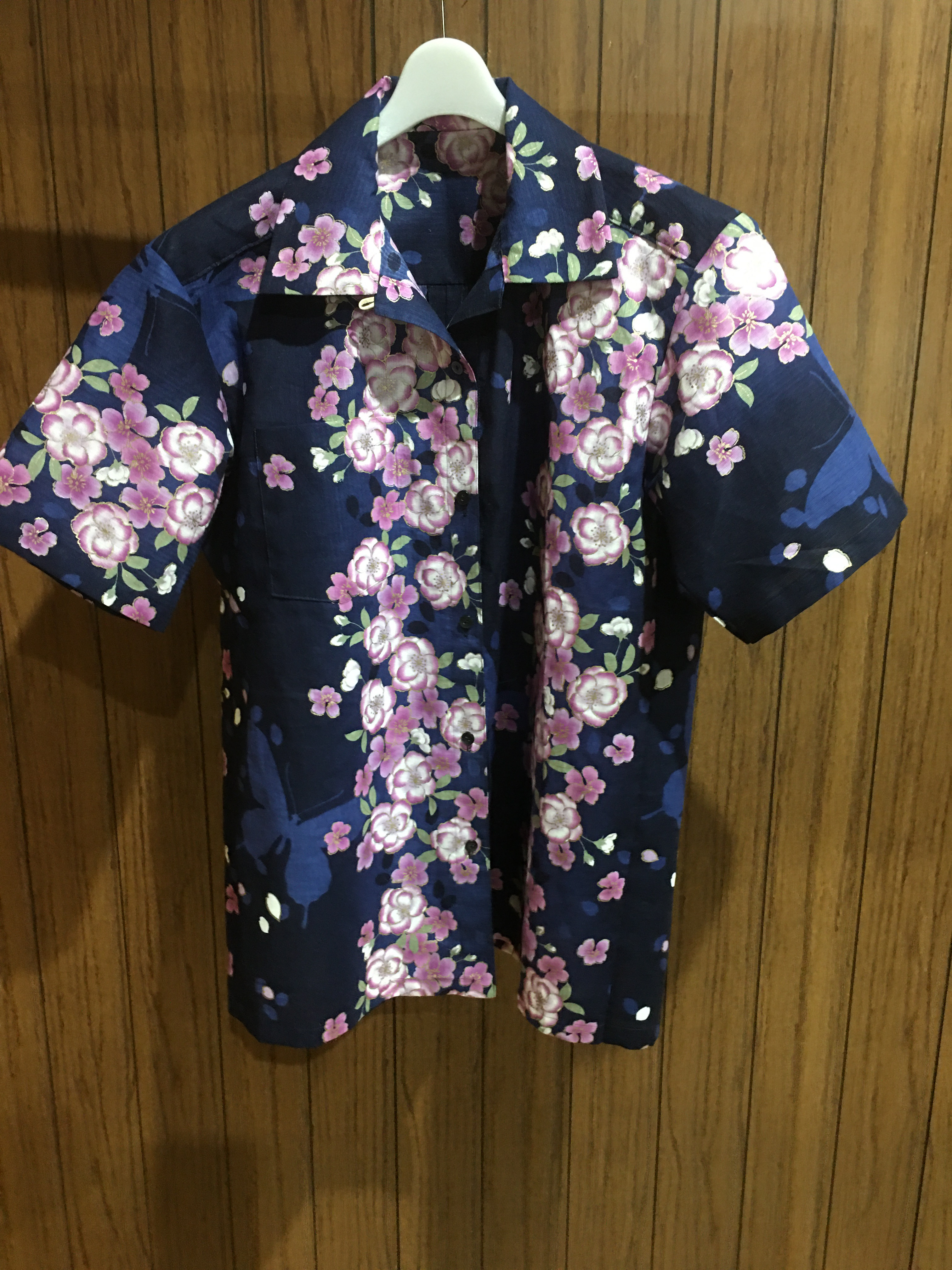 浴衣生地　ゆったり　シャツ　オープンカラー　オーバーサイズ