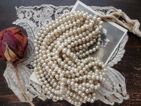 *♥Antique Souffle Glass Beads Grayish Beige 6mm １Strand*♥* 4枚目の画像