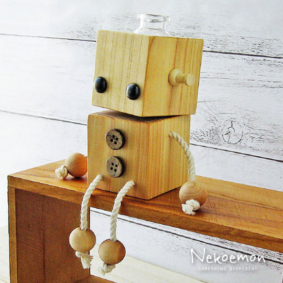 きゅのぼ＞ 檜キューブロボットの一輪挿し【受注製作品】 一輪挿し