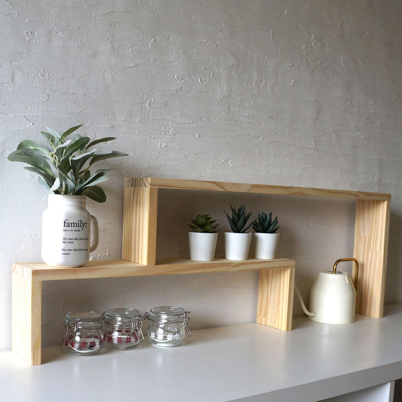 可動スリム収納  収納棚  カウンターキッチン周りに スライドシェルフ 観葉植物 ナチュラルタイプ