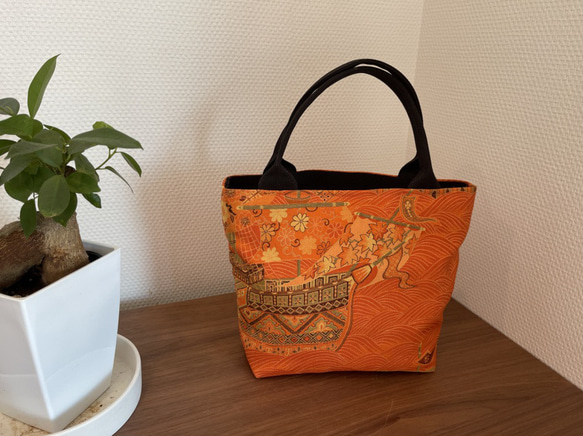 袋帯バッグ　オレンジ　サイズ横25cm×縦18cm×マチ5cm 7枚目の画像