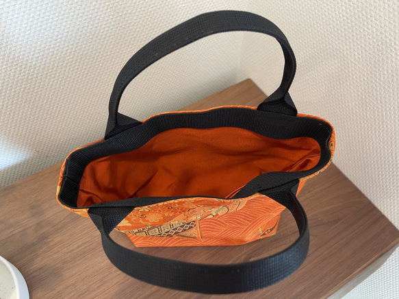 袋帯バッグ　オレンジ　サイズ横25cm×縦18cm×マチ5cm 5枚目の画像