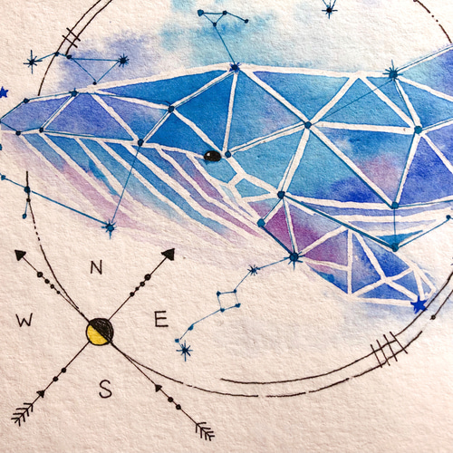 抽象画-クジラ 透明水彩原画 ギフト 絵画 Annie.watercolor 通販