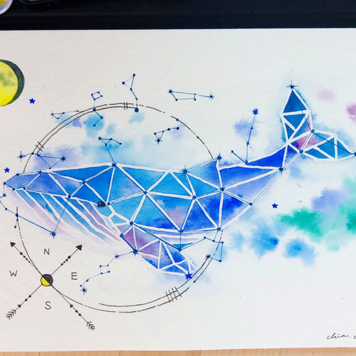 抽象画-クジラ 透明水彩原画 ギフト 絵画 Annie.watercolor 通販