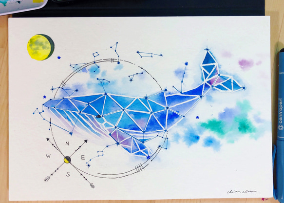 抽象画-クジラ 透明水彩原画 ギフト 絵画 Annie.watercolor 通販 抽象画-クジラ 透明水彩原画 ギフト 絵画 Annie.watercolor 通販