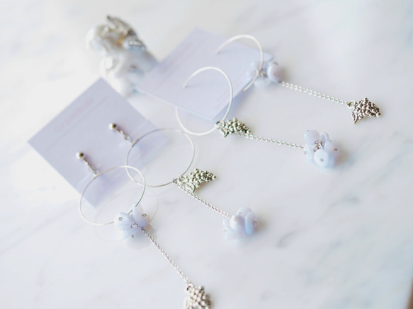 Blue lace agate hydrangea hoop earrings P0222 E0222 第6張的照片