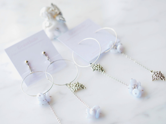 Blue lace agate hydrangea hoop earrings P0222 E0222 第5張的照片