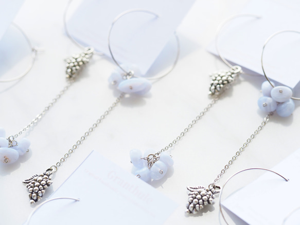 Blue lace agate hydrangea hoop earrings P0222 E0222 第2張的照片