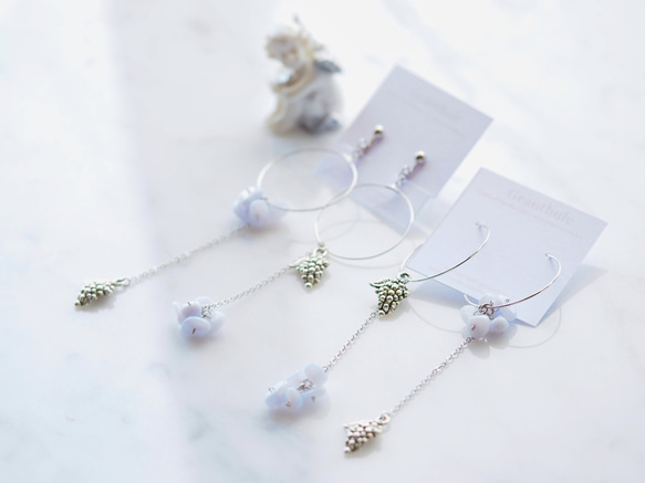 Blue lace agate hydrangea hoop earrings P0222 E0222 第1張的照片