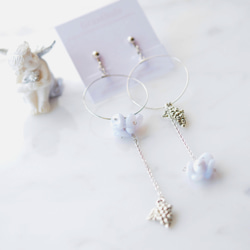 Blue lace agate hydrangea hoop earrings P0222 E0222 第4張的照片