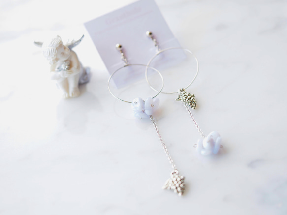 Blue lace agate hydrangea hoop earrings P0222 E0222 第4張的照片