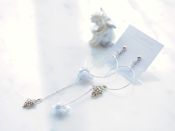 Blue lace agate hydrangea hoop earrings P0222 E0222 第3張的照片