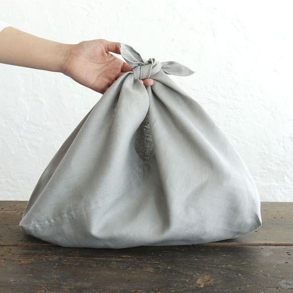 alin&#39;s bag M 50cm 籃子包，帶扣板亞麻包（淺灰色）。 第2張的照片