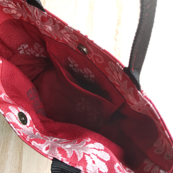 帯リメイク　ミニトートバッグ　赤　ダマスク柄 4枚目の画像