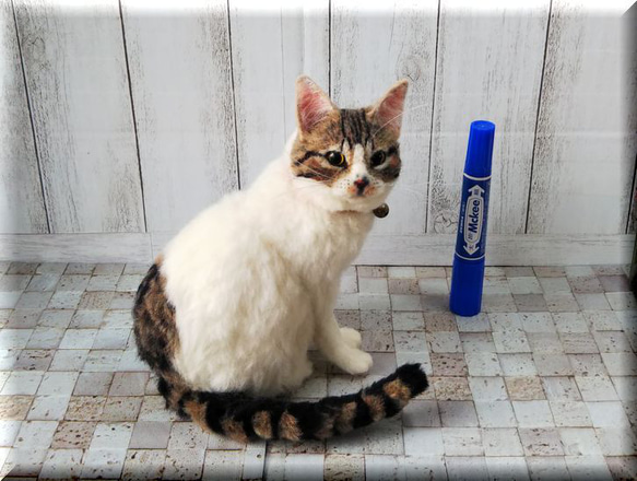 羊毛フェルト　猫　キジシロ猫さん　キジ白　　ねこ　ネコ　猫フィギュア 6枚目の画像