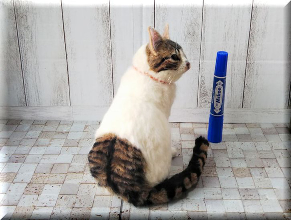 羊毛フェルト　猫　キジシロ猫さん　キジ白　　ねこ　ネコ　猫フィギュア 10枚目の画像