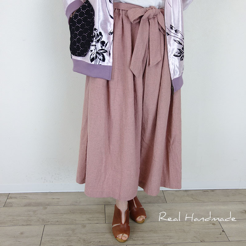 [予約販売] ワッシャーハーフリネンスモーキーピンクBOXタックパンツ