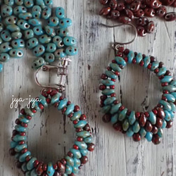 beads earrings ＊ turquoise opaque chocolate 2枚目の画像