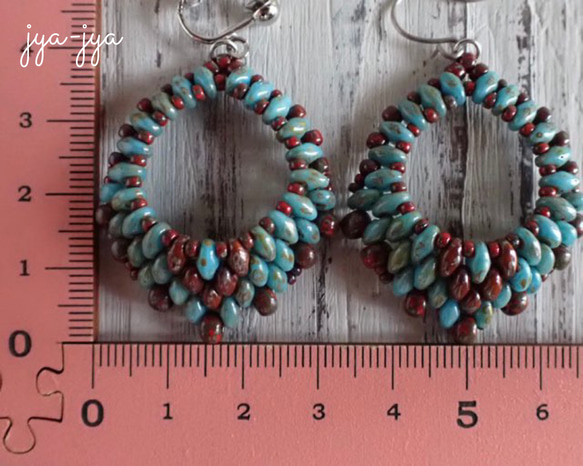 beads earrings ＊ turquoise opaque chocolate 5枚目の画像