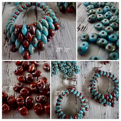 beads earrings ＊ turquoise opaque chocolate 3枚目の画像