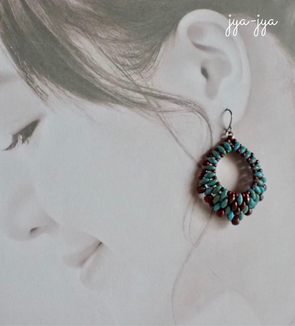 beads earrings ＊ turquoise opaque chocolate 4枚目の画像