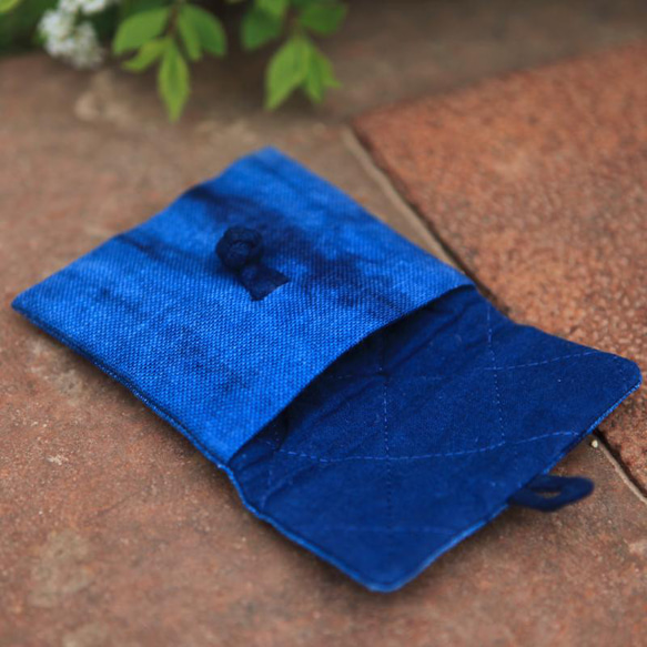手盤釦藍染小収納袋草木染雑物袋植物染物置袋絞り染純綿手づくりバッグ 7枚目の画像