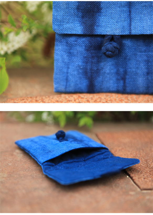 手盤釦藍染小収納袋草木染雑物袋植物染物置袋絞り染純綿手づくりバッグ 9枚目の画像