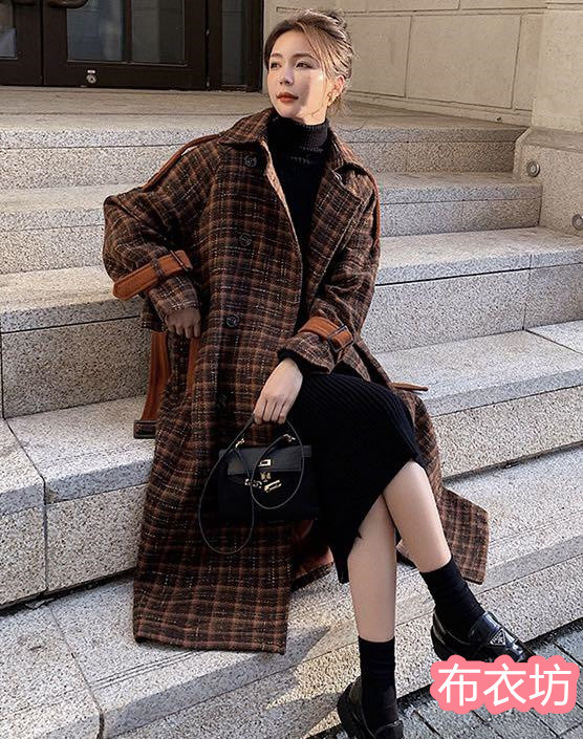 チェック柄 おしゃれベルト ウール レディース ロングコート コート