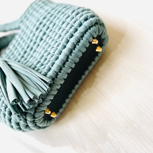 長財布も入る♡編み物バッグ ロシアヤーン インド刺繍リボン