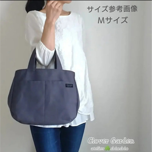 帆布 ころんとバック(2way・2ポケット) ＊Mサイズ＊黒×大花柄＊ トート