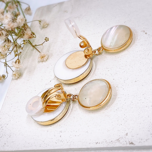 アンティーク調シェルプレートピアス/イヤリング350 イヤリング  
