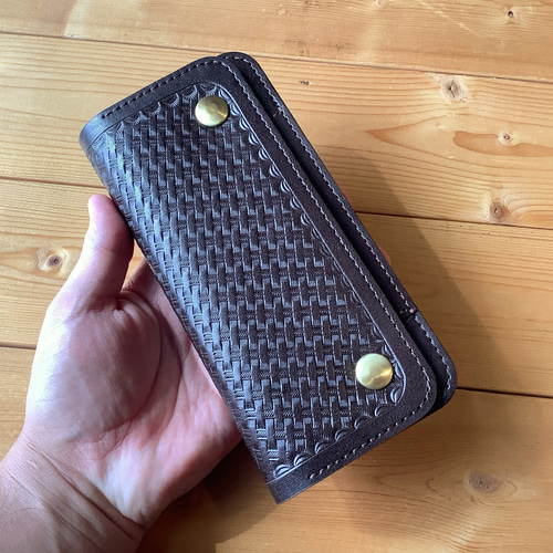 トラッカーウォレット　バスケット　ハンドメイド　革財布　アメカジ トラッカーズウォレット サドルレザーバスケット柄 革財布