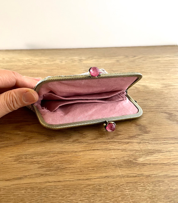 コンパクトながま口財布 がま口ポーチ リバティ スリーピングローズ ピンク 6枚目の画像