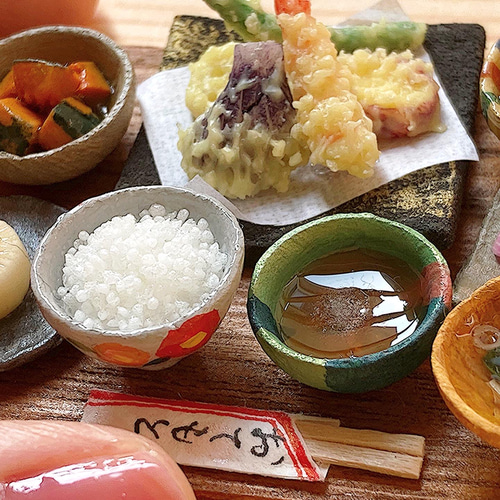 ミニチュアフード】彩り天ぷら御膳B その他置物 はらぺこ文鳥