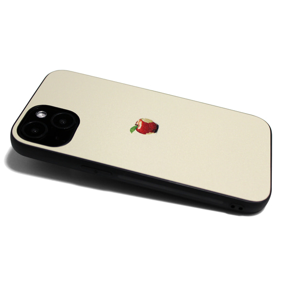 【曲げても落としても割れないガラス】iPhoneケースカバー（ベージュ×ブラック）赤リンゴ耐衝撃 15/14/13/12 5枚目の画像