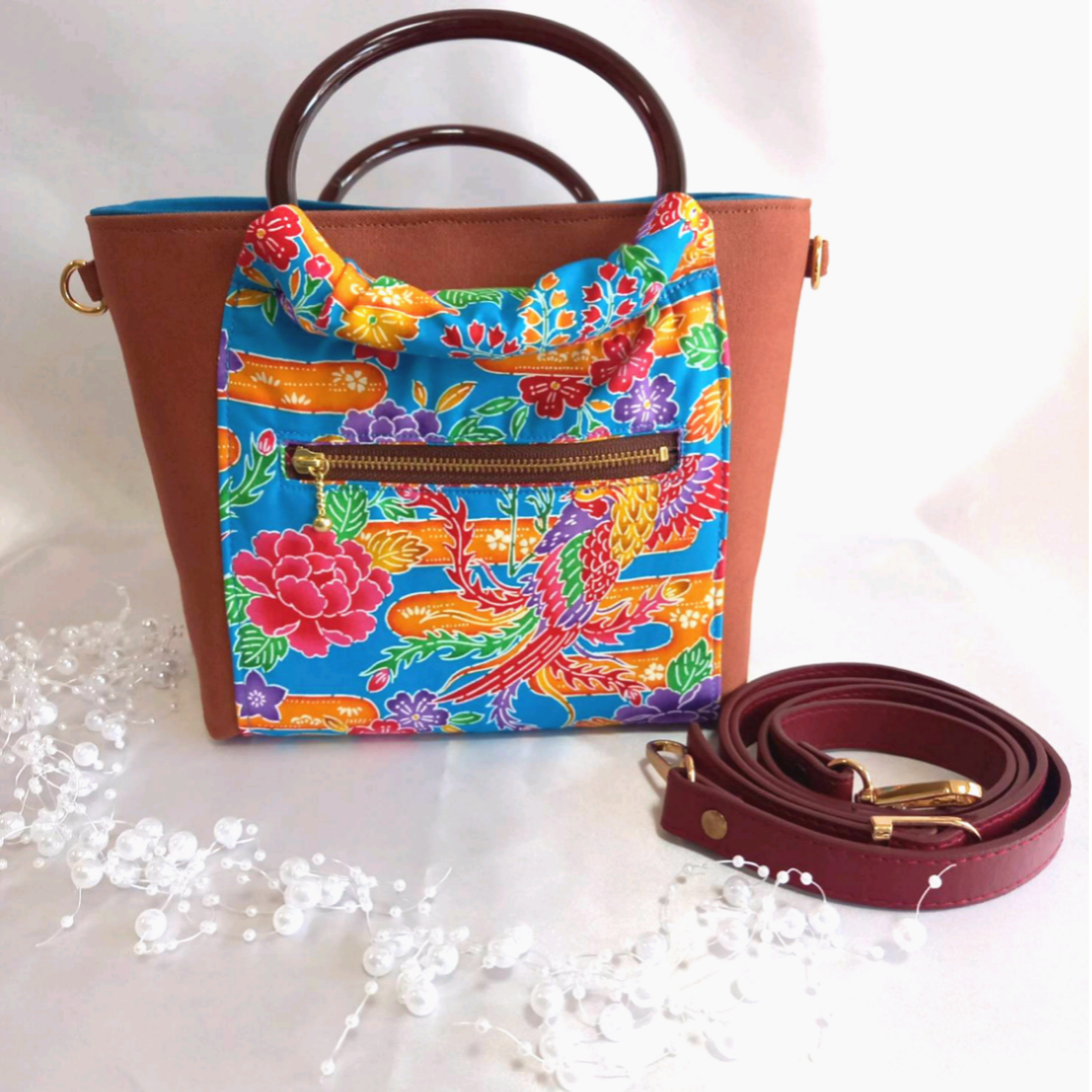 ミニトート琉球紅型柄NO.2　マリンブルー&レッドブラウン 9,360円