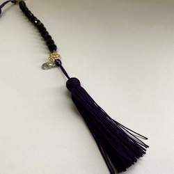 〈羽織り紐〉ユニセックス　古代紫　ラグジュアリー　オニキス　正絹　髪飾り　クール 8枚目の画像