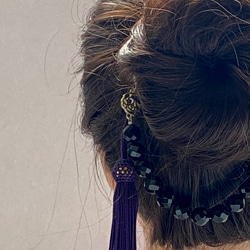 〈羽織り紐〉ユニセックス　古代紫　ラグジュアリー　オニキス　正絹　髪飾り　クール 2枚目の画像