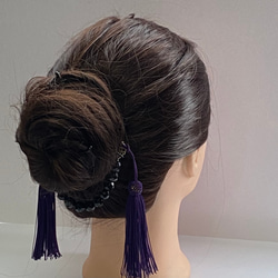 〈羽織り紐〉ユニセックス　古代紫　ラグジュアリー　オニキス　正絹　髪飾り　クール 5枚目の画像