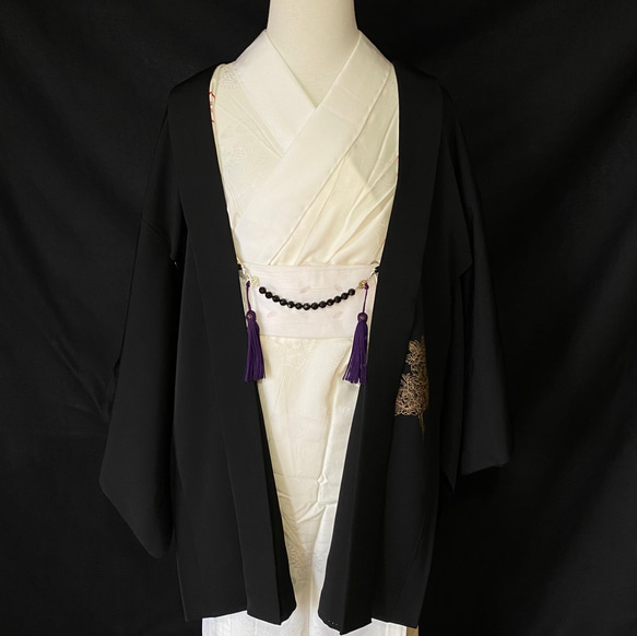 〈羽織り紐〉ユニセックス　古代紫　ラグジュアリー　オニキス　正絹　髪飾り　クール 3枚目の画像