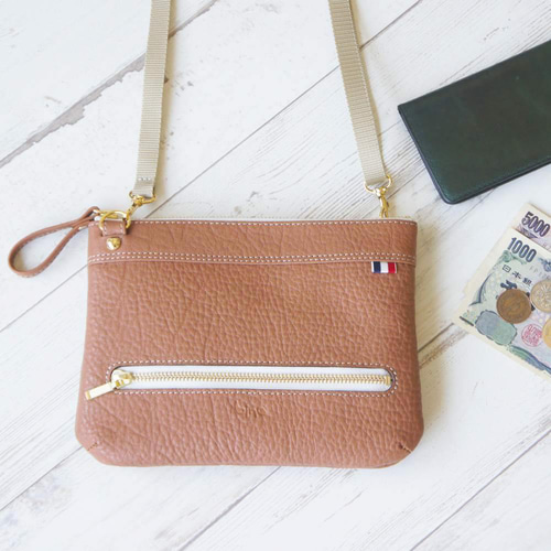 美品】TOD'S サコッシュ シボ革 ブラウン キャメル シルバー金具