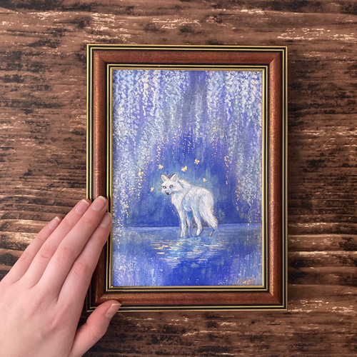 藤の花の絵画 泉の奥へ /インテリアアート 花の絵 オオカミ 蝶 日本画