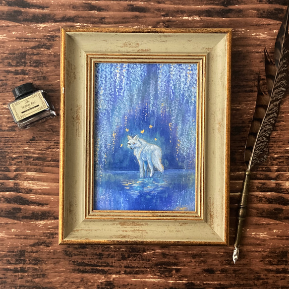 藤の花の絵画 泉の奥へ /インテリアアート 花の絵 オオカミ 蝶 日本画