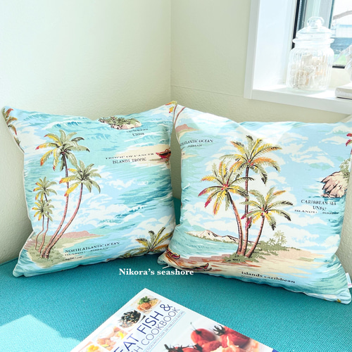 レコラヴ Blue Ocean Gold Beach クッションカバー 藍染クッションカバー（クバ ） | 照明＆エシカルライフスタイル